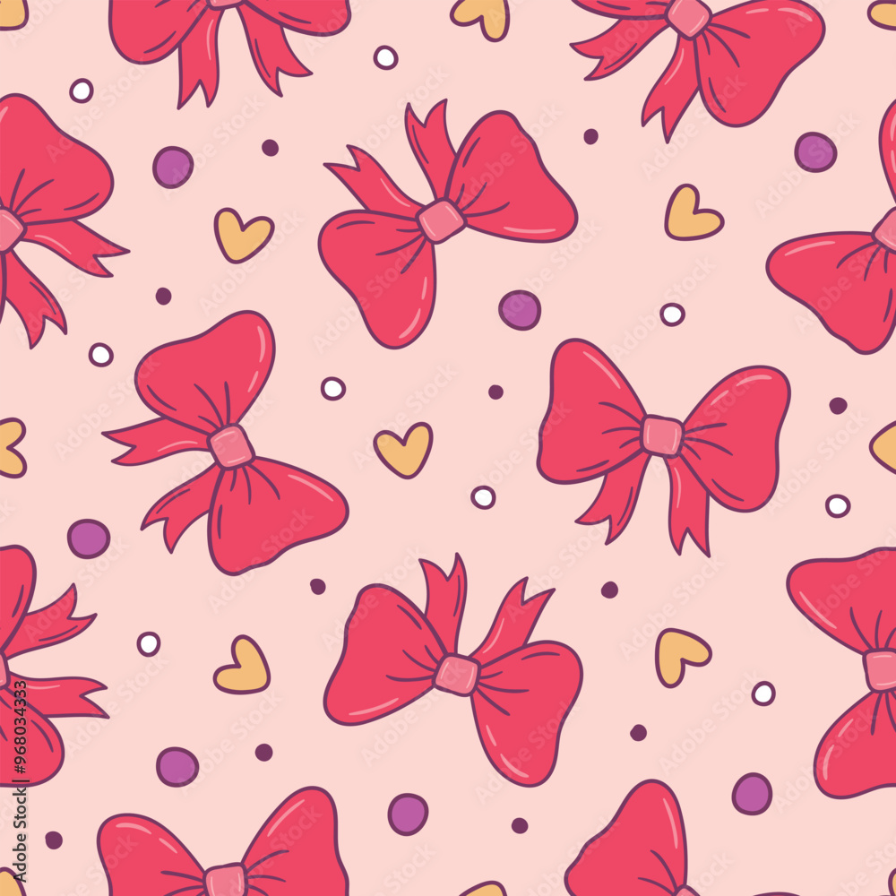 Fototapeta premium Bow Seamless Pattern Bow Coquette Background