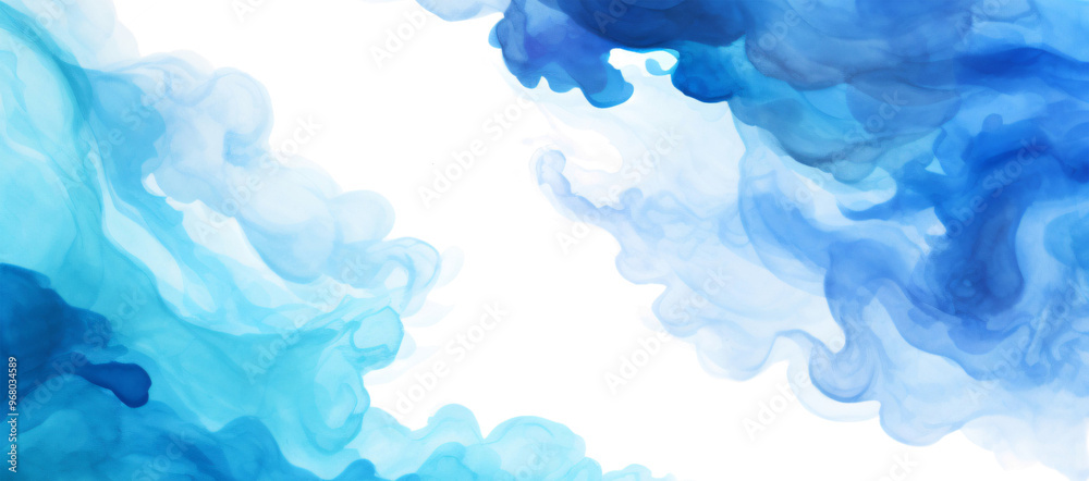 Blue watercolor creates a flowing, ethereal cloud-like texture