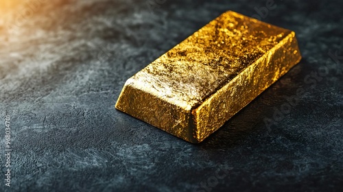 A single gold bar on a dark surface, a symbol of wealth and prosperity.