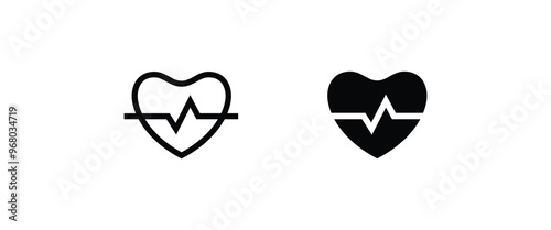 Heartbeat, heart beat, pulse, flat vector icon, medical apps and websites. Editable stroke and flat icons