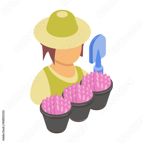 cultivator avatar isometric concept, agriculturalist or agriculturist with Crop vector icon design, Lawn and Gardening symbol, Farm and Plant sign agriculture and horticulture equipment stock illustra