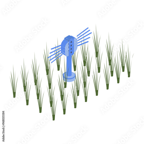 automated Water Applying Machine isometric concept, irrigation sprinkler System vector icon design Lawn Gardening symbol, Farm and Plant sign, agriculture and horticulture equipment stock illustration