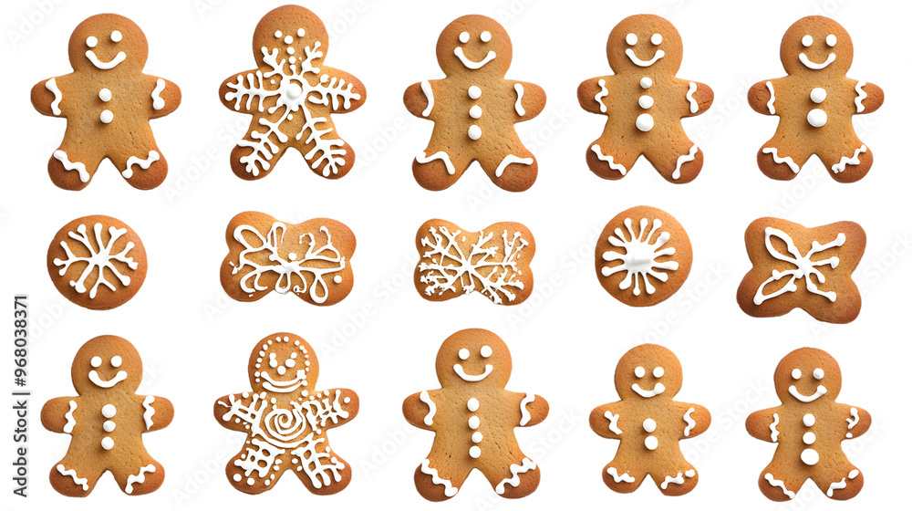 Collection of various gingerbread men cookies, isolated on white background Collection of various gingerbread men cookies, isolated on white background