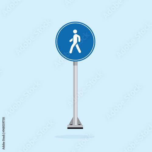 road sign icon, Warning Pedestrians road on blue round board. suitable for poster use and web icon