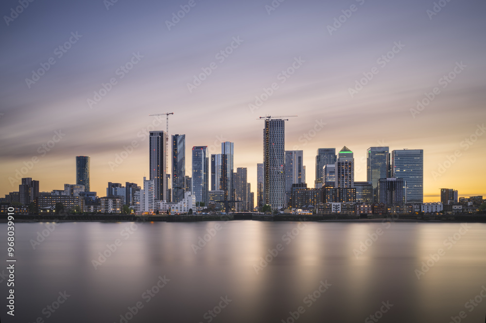 Canary Wharf at Sunset from the Greenwich Peninsula Canary Wharf at Sunset from the Greenwich Peninsula