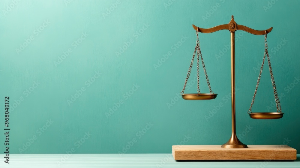 Justice Scale on Teal Background with Copy Space Justice Scale on Teal Background with Copy Space