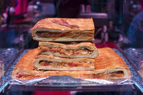 Fototapeta Naklejka Na Ścianę i Meble -  Close up view of pie with meat for sale in Cordoba, Spain