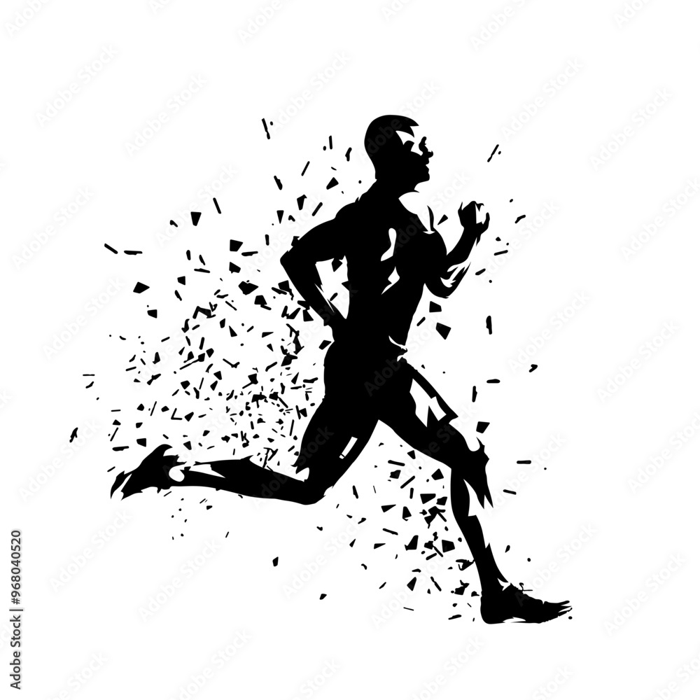 Run, running man, side view, isolated vector silhouette