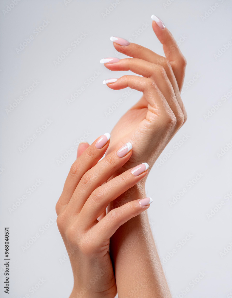 Beautiful Woman Hands. Female Hands Applying Cream, Lotion. Spa and Manicure concept. Female hands with french manicure. Soft skin, skincare concept. Hand Skin Care Beautiful Woman Hands. Female Hands Applying Cream, Lotion. Spa and Manicure concept. Female hands with french manicure. Soft skin, skincare concept. Hand Skin Care