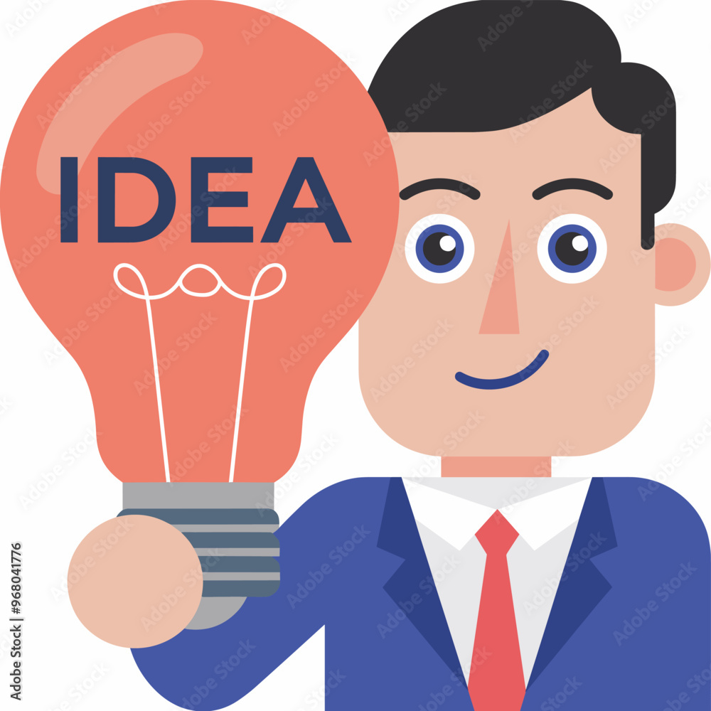 A young Caucasian male in a suit holds a light bulb labeled 'IDEA', symbolizing creativity and innovation. A young Caucasian male in a suit holds a light bulb labeled 'IDEA', symbolizing creativity and innovation.