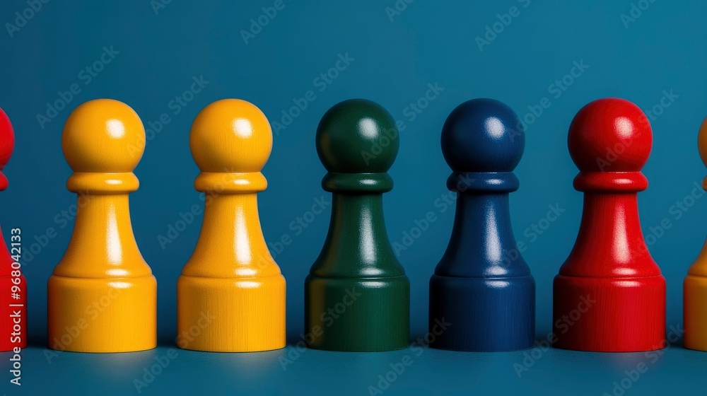 Colorful Wooden Game Pieces in a Row Colorful Wooden Game Pieces in a Row