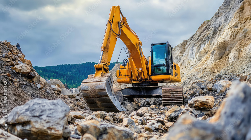 Backhoe for construction contracting business. Engineering. excavation of rocks, scooping up rocks. Backhoe for construction contracting business. Engineering. excavation of rocks, scooping up rocks.