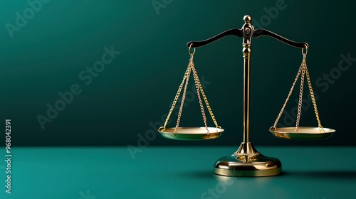 Golden Scales of Justice on Teal Background photo