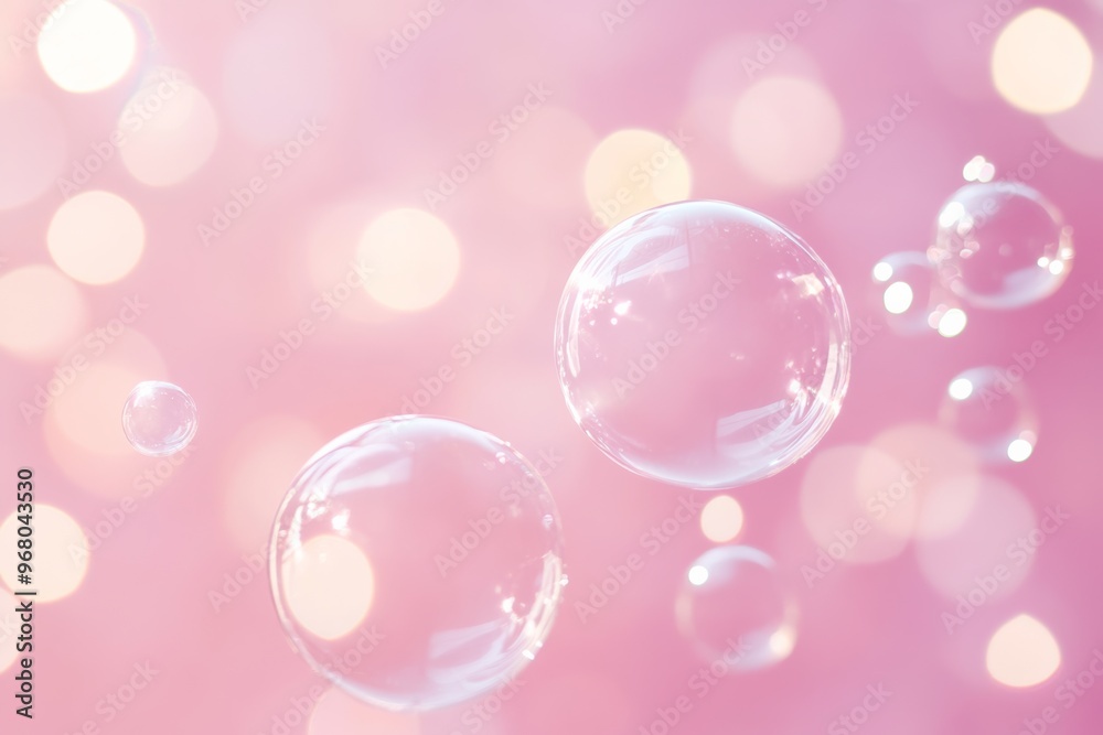 milky soap bubbles on pastel pink background with bokeh, hygiene topic backdrop with copy space, products for babies and child birth milky soap bubbles on pastel pink background with bokeh, hygiene topic backdrop with copy space, products for babies and child birth