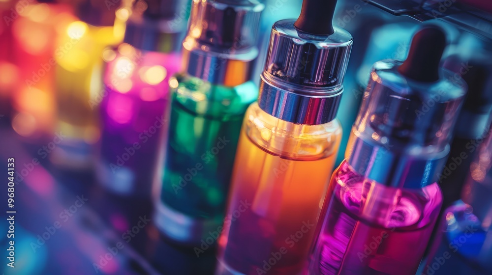 Colorful Vape Juice Bottles in Neon Light Colorful Vape Juice Bottles in Neon Light