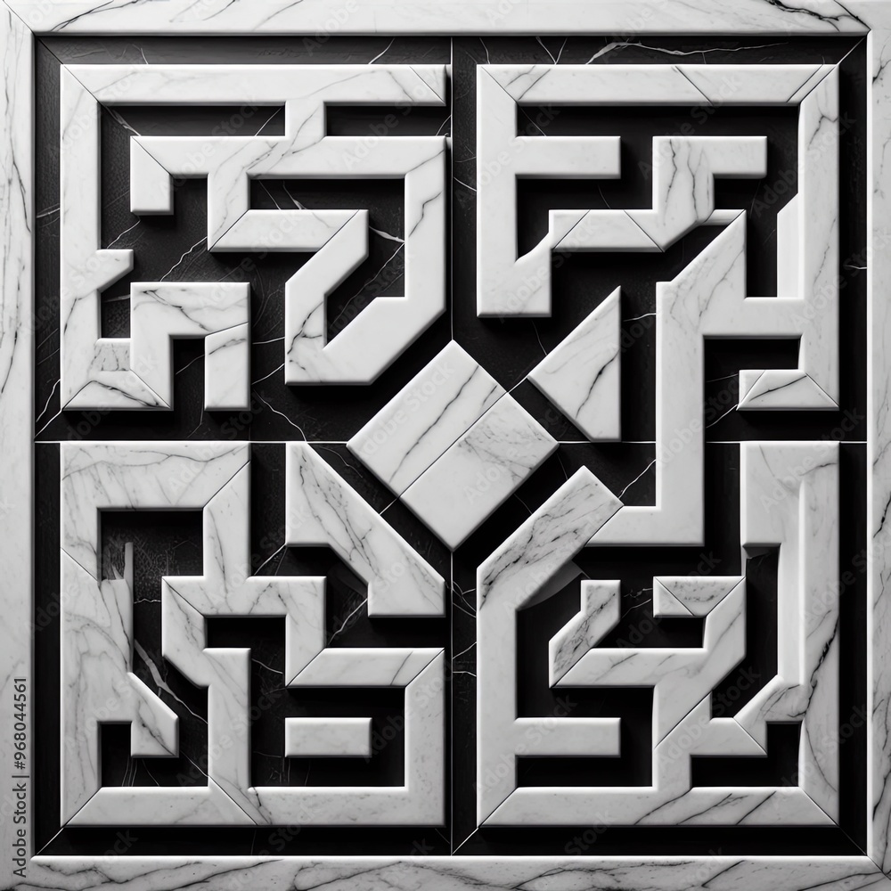 maze on the marble wall, black and white tone, abstract background