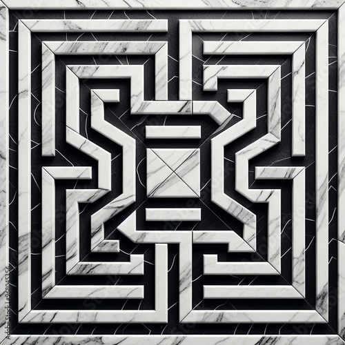 White and black marble pattern on black background. 3d rendering