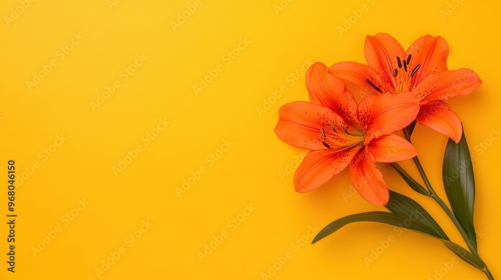 Obraz premium Orange Lilies on Yellow Background