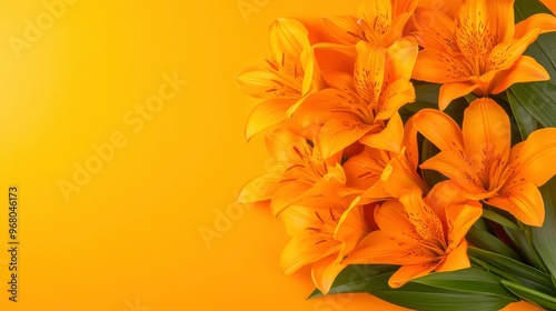 Orange Lilies on Yellow Background