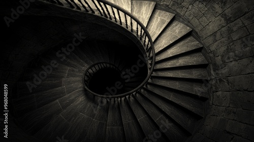 Stone Spiral Staircase in Dark Interior