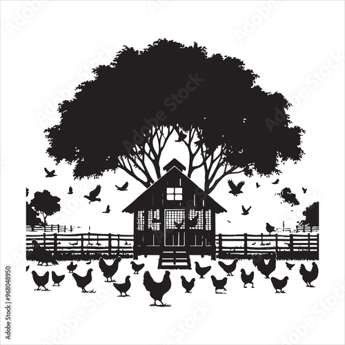 Chicken coop Silhouette white background
