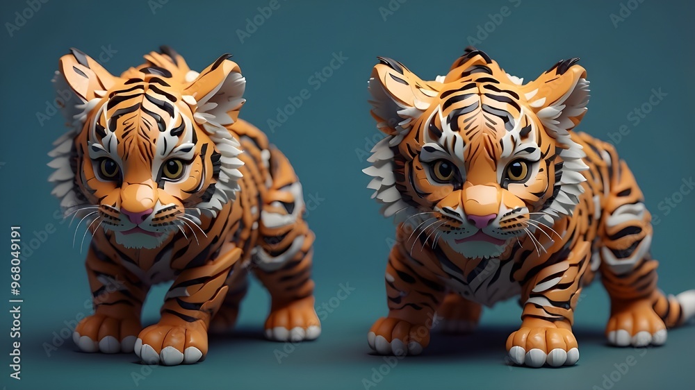 Naklejka premium Generative AI technology was used to generate this adorable tiny baby tiger.