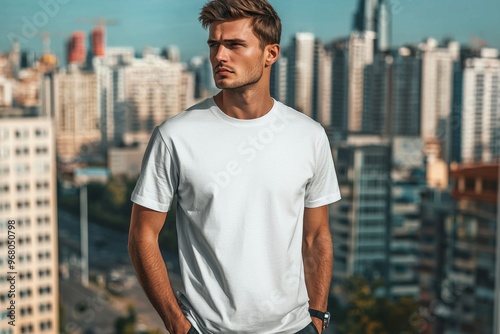 T-shirt worn by a model in an urban street wear style created with Generative AI