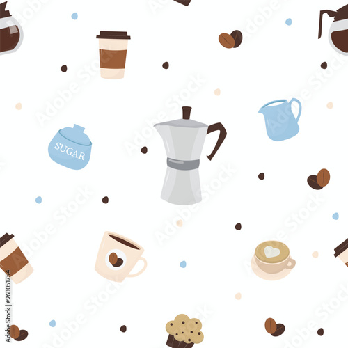 Cute cartoon coffee elements pattern