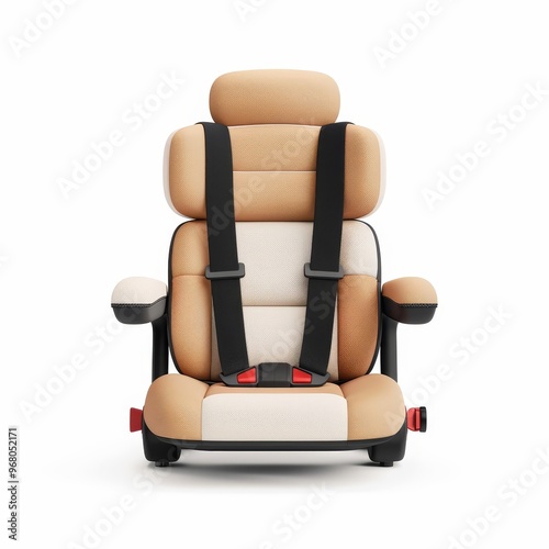 Child car seat with shock absorption, safety accessory, photorealistic design, extra safety, isolated on white background.