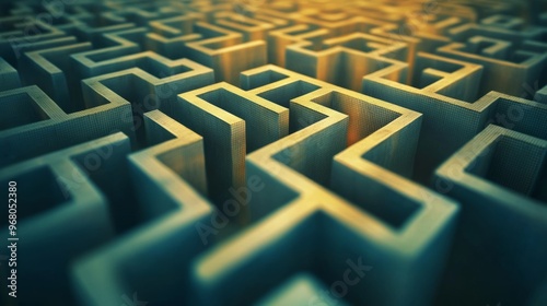 Abstract D Maze Pattern Blue and Gold