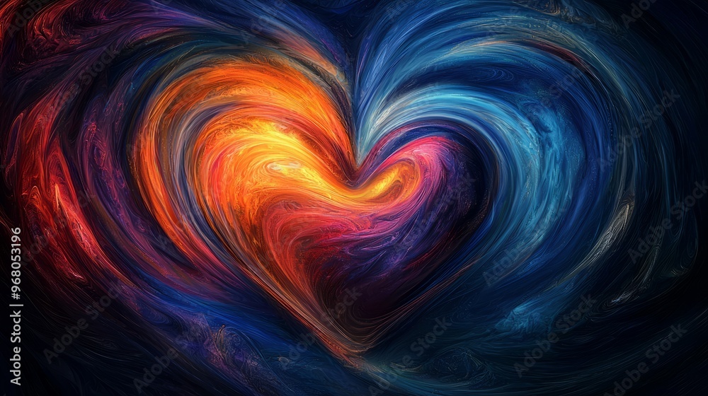 Abstract Swirling Heart Design in Blue and Orange Abstract Swirling Heart Design in Blue and Orange