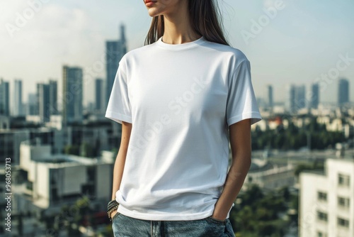 T-shirt worn by a model in an urban street wear style created with Generative AI