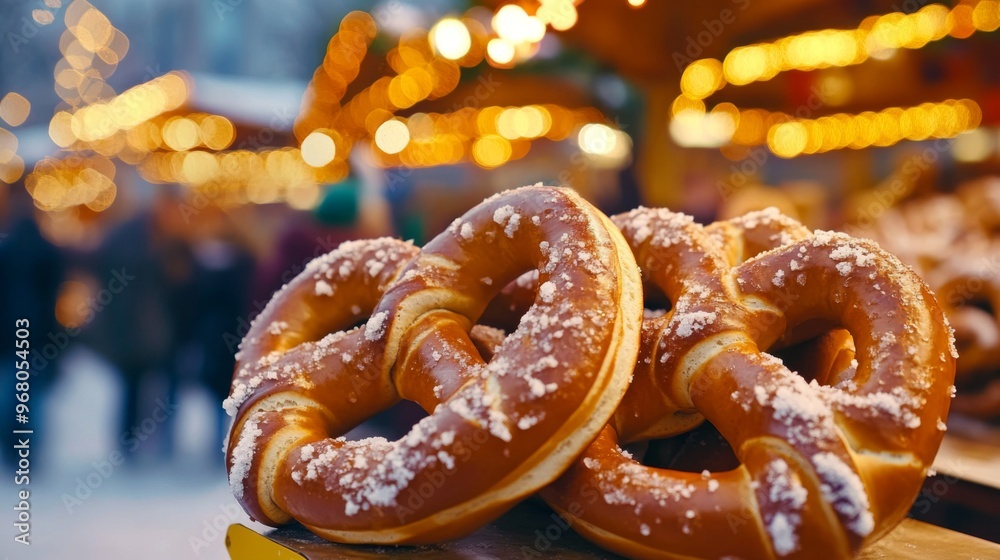 Close-up of Salt-Covered Pretzels at a Festive Market Close-up of Salt-Covered Pretzels at a Festive Market