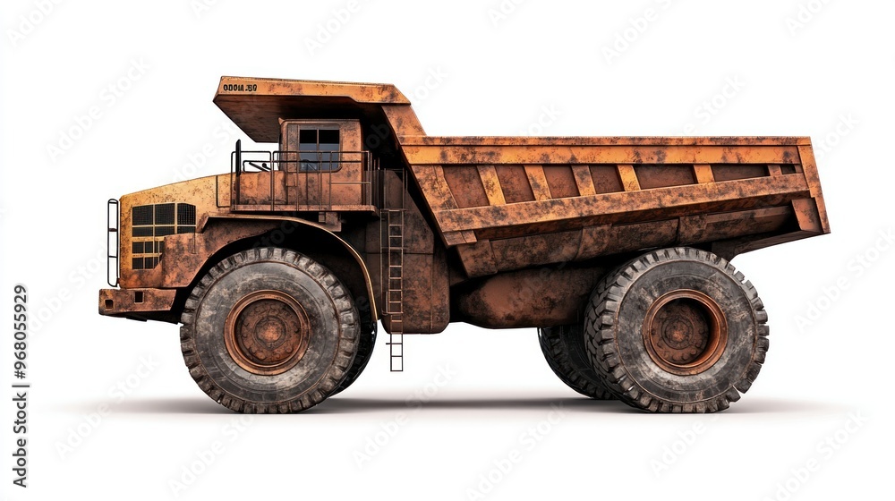 Fototapeta premium Rusty Yellow Dump Truck on White Background
