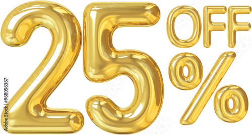 Discount 25 percent gold 3d number on white background, Special offer