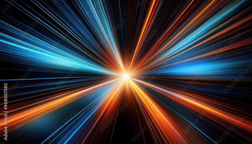 Dynamic Burst of Light. High-Speed Energy Beams Converging in Vibrant Orange and Blue Streaks, Symbolizing the Intersection of Power, Technology, and Cosmic Acceleration Dynamic Burst of Light. High-Speed Energy Beams Converging in Vibrant Orange and Blue Streaks, Symbolizing the Intersection of Power, Technology, and Cosmic Acceleration