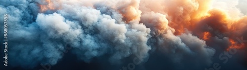 Dramatic Sunset Sky with Blending Smoke and Clouds