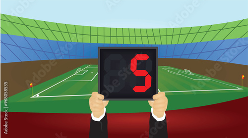 Referee hold panel with stoppage time. vector