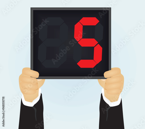 Referee hold panel with stoppage time. vector