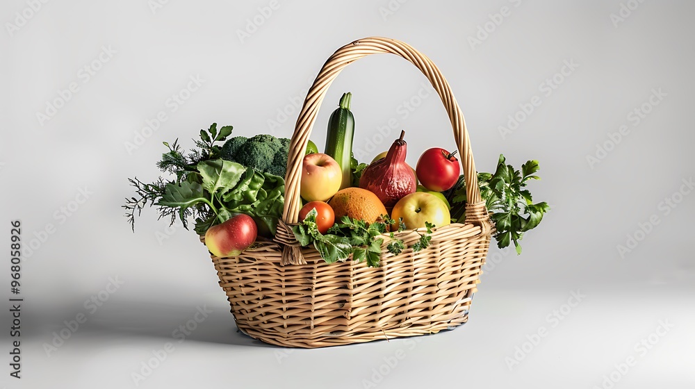 A wicker basket filled of vegetables A wicker basket filled of vegetables