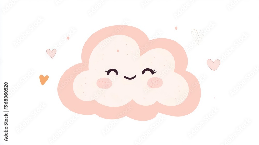 Cute smiling cloud illustration with hearts, perfect for children's designs and playful graphics. Cute smiling cloud illustration with hearts, perfect for children's designs and playful graphics.