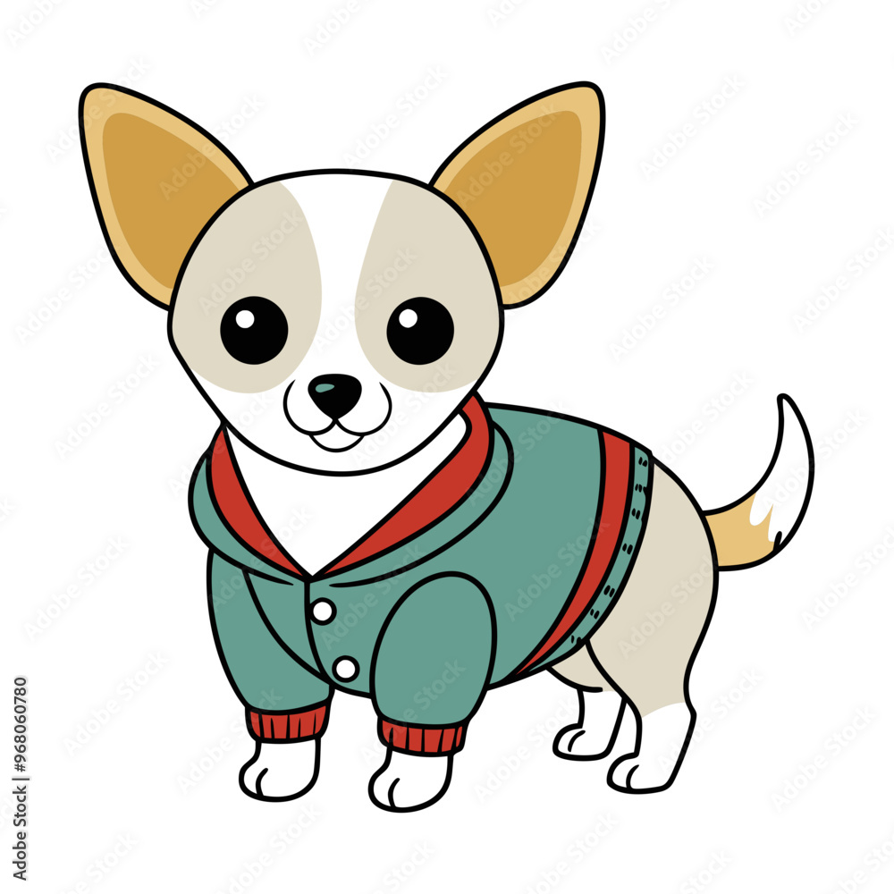 Adorable small dog in a stylish jacket, perfect for winter, featuring a cozy design and cheerful colors Adorable small dog in a stylish jacket, perfect for winter, featuring a cozy design and cheerful colors