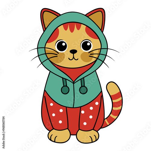 Cute cat in a cozy hoodie, perfect for winter outfits, featuring playful colors and a cheerful design