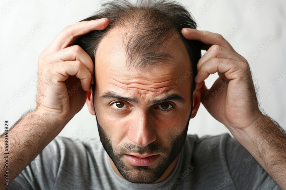 Close Up Man Runs Fingers Through Thinning Hair, Revealing Sparse Spots and Patterned Hair Loss Close Up Man Runs Fingers Through Thinning Hair, Revealing Sparse Spots and Patterned Hair Loss