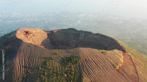 Aerial view of the majestic Vesuvius National Park with its stunning volcano crater, Naples, Italy. photo