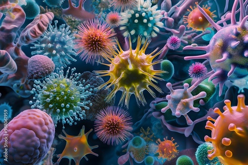 viruses, bacteria, atoms, molecules and microscopic organisms, microbiology