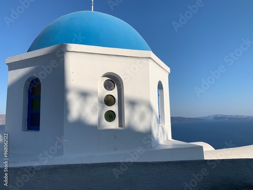 Blue and white dome in Santorini, Greece
