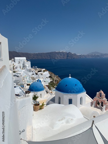 Cycladic homes and ocean view in Santorini, Greece