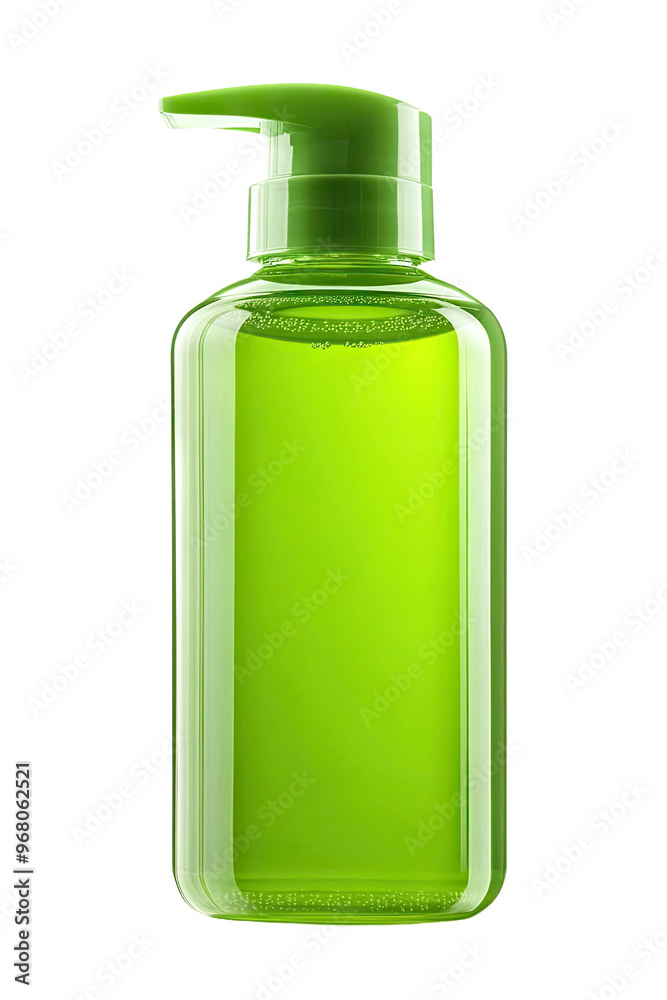A green bottle with a pump top, perfect for a variety of liquids like lotion or shampoo. A green bottle with a pump top, perfect for a variety of liquids like lotion or shampoo.