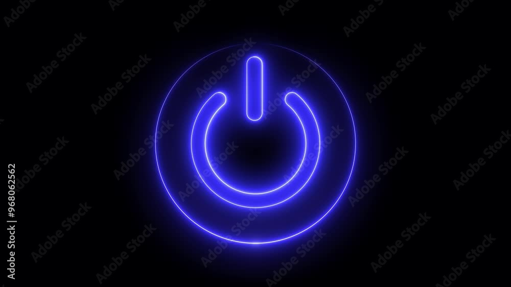 Neon glowing power button icon animated on a black background ,The appearance of the blue neon symbol power off ,alpha channel Premultiplied Neon glowing power button icon animated on a black background ,The appearance of the blue neon symbol power off ,alpha channel Premultiplied